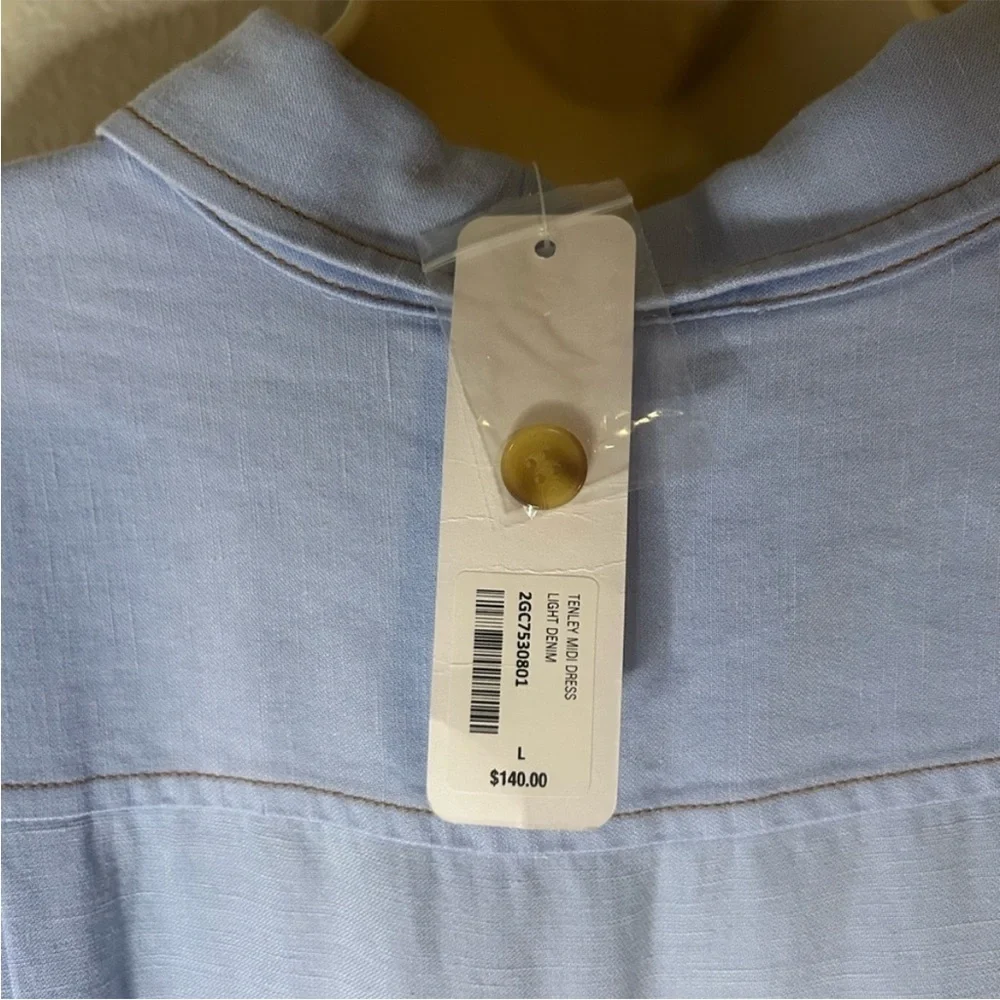 Soft Surroundings NWT Blue Midi Dress with Puff Sleeves and Pleats - Picture 4 of 10